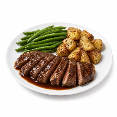 HelloFresh Sirloin and Tangy Steak Sauce with Crispy Green Beans Rosemary Potatoes