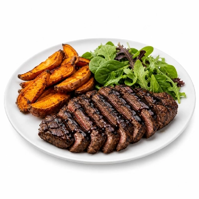 HelloFresh Sizzling Balsamic Steak with Sweet Potato Wedges and a Green Salad