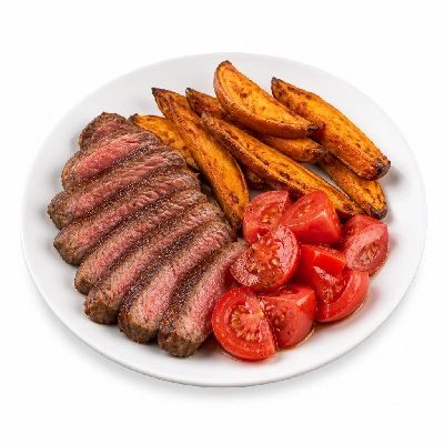 HelloFresh Sliced Steak Tagliata with Sweet Potato Wedges and Warm Tomatoes in Vinaigrette