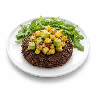 HelloFresh Smoky Black Bean Cakes with Sweet Corn Avocado Salsa and Arugula