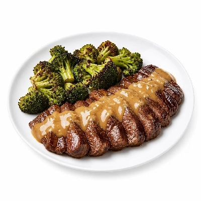 HelloFresh Soy-Marinated Steak with Peanut Satay Sauce and Crispy Broccoli