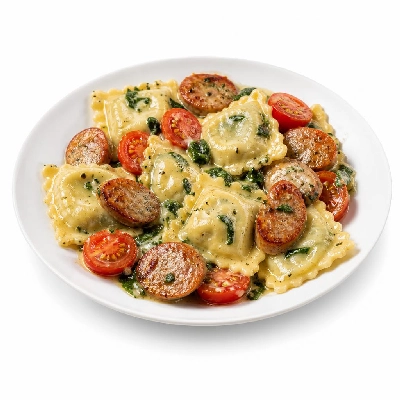 HelloFresh Spinach Ricotta Ravioli with Chicken Sausage and Tomatoes