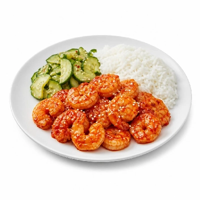HelloFresh Sriracha Sesame Shrimp with Cucumber Salad and Jasmine Rice