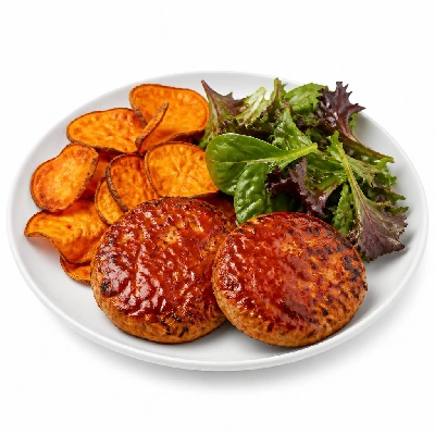 HelloFresh Sriracha Turkey Burgers with Sweet Potato Chips and Ginger-Dressed Greens