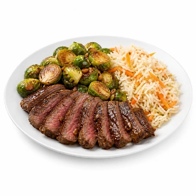 HelloFresh Steak and Brussels Sprout Stir-Fry with Carrot Ginger Jasmine Rice