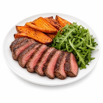 HelloFresh Steak Tagliata with Rosemary Sweet Potato Wedges and Arugula Salad
