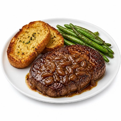 HelloFresh Steak with Shallot Pan Sauce Garlic Bread and Spicy Sauteed Green Beans