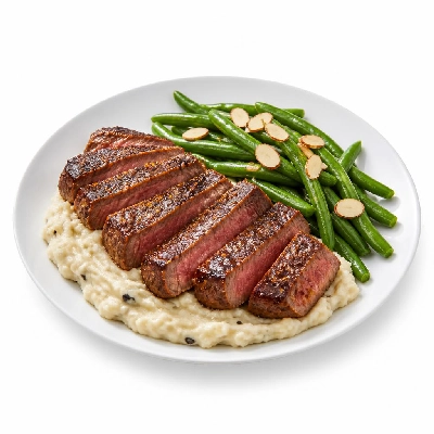 HelloFresh Strip Steak Over Truffled Mashed Potatoes with Green Beans Amandine