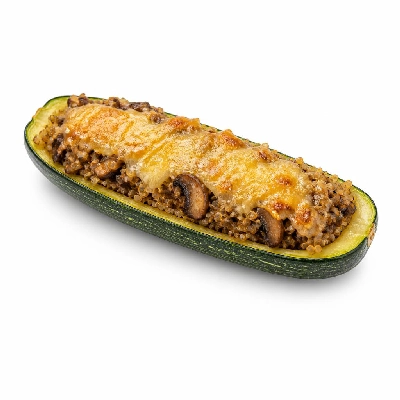 HelloFresh Stuffed Zucchini Boats with Mushroom Duxelles Quinoa and Parmesan