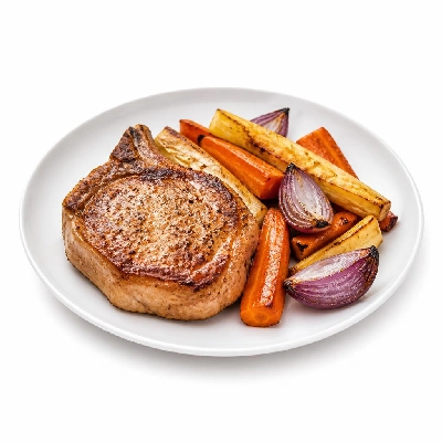 HelloFresh Sugar and Spice Pork Chops with Roasted Carrots Parsnips and Red Onion