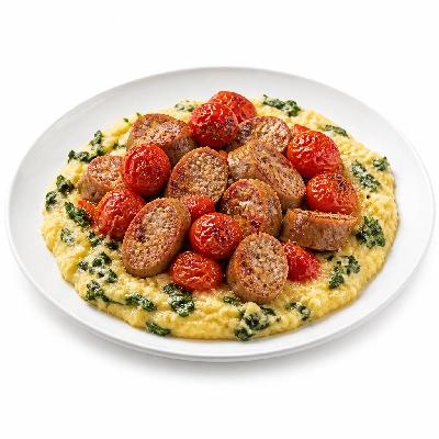 HelloFresh Sweet Italian Sausages and Blistered Tomatoes over Cheesy Kale Polenta