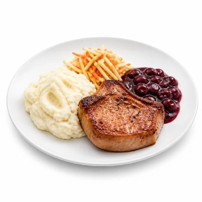 HelloFresh Sweet 'N' Smoky Pork Chops with Apple Carrot Slaw Mashed Potatoes and Cherry Sauce