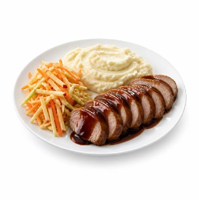 HelloFresh Sweet 'N' Smoky Pork Tenderloin with Apple Carrot Slaw Mashed Potatoes and Cherry Sauce