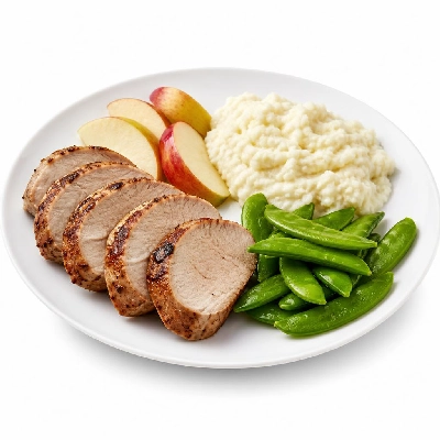 HelloFresh Sweet Pork Tenderloin and Apples with Cauliflower Mash and Snap Peas