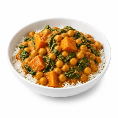 HelloFresh Sweet Potato Chickpea Curry with Baby Spinach over Basmati Rice