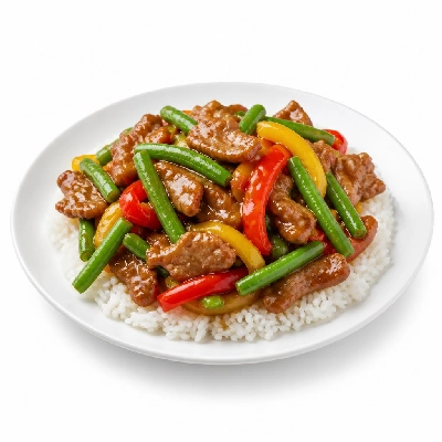 HelloFresh Thai Pork Stir-Fry with Green Beans and Bell Peppers over Rice
