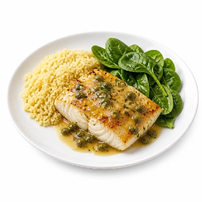 HelloFresh The Great Caper: Cod Piccata with Couscous and Baby Spinach