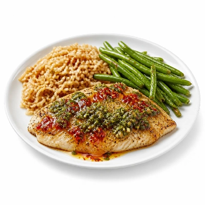 HelloFresh Tilapia with Scallion Sriracha Pesto Ginger-Soy Rice Green Beans