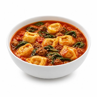 HelloFresh Tomatoey Tortelloni Soup with Italian Pork Sausage and Baby Spinach