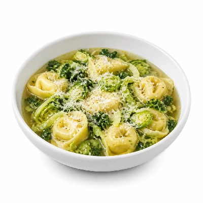 HelloFresh Tortelloni En Brodo with Shredded Brussels Sprouts Kale and Parmesan