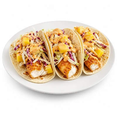 HelloFresh Tropical Fish Tacos with Mango Cabbage Slaw and Chipotle Crema