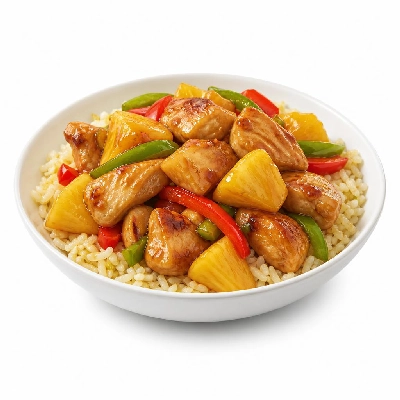 HelloFresh Tropical Pineapple Chicken with Bell Pepper over Ginger Rice