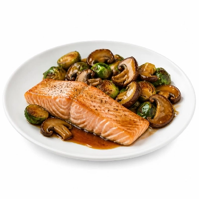 HelloFresh Trout En Papillote with Roasted Brussels Sprouts and Shiitake Mushroom Pan-Sauce