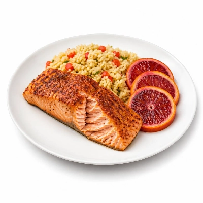 HelloFresh Turkish-Spiced Salmon with Blood Orange and Couscous Pilaf