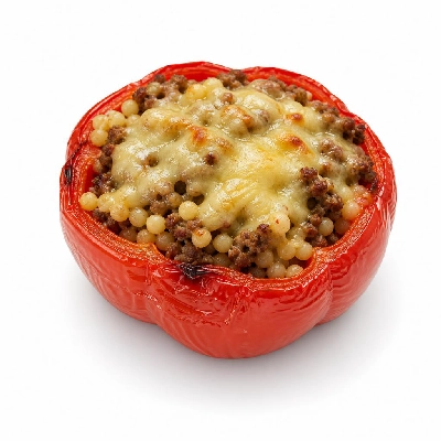 HelloFresh Tuscan Beef-Stuffed Pepper with Pearled Couscous and Melted Monterey Jack Cheese