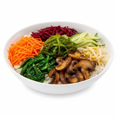 HelloFresh Vegetarian Bibimbap with Shaved Vegetables Crispy Mushrooms and Pickled Scallions