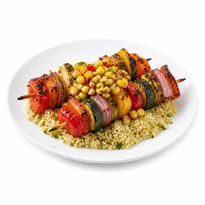 HelloFresh Vibrant Veggie Skewers over Herbed Couscous with a Corn Relish