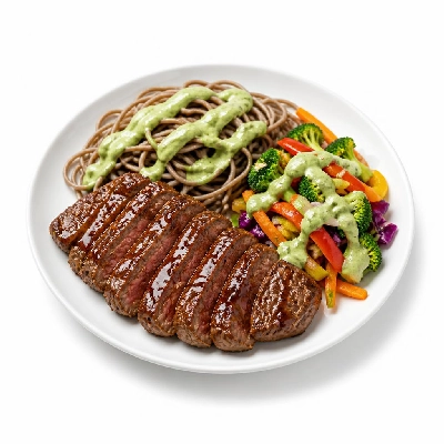 HelloFresh Wasabi-Glazed Steak with Soba Noodle Salad & Creamy Avocado-Lime Dressing