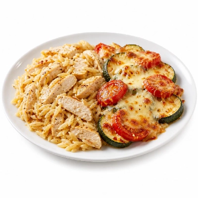 HelloFresh Winner-Winner Chicken Orzo Dinner with Cheesy Roasted Zucchini and Tomato