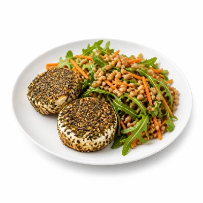 HelloFresh Za'atar-Crusted Goat Cheese with a Farro Arugula and Carrot Salad