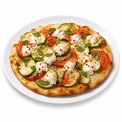 HelloFresh Zucchini and Tomato Flatbreads with Lemon Ricotta Basil Honey Chili Flakes