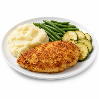 HelloFresh Zucchini & Parmesan-Crusted Chicken with Mashed Potatoes and Green Beans