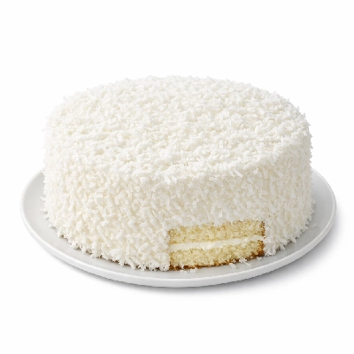 Homemade white cake with coconut frosting