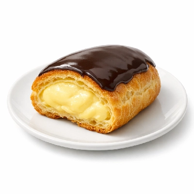 Iced cream puff or eclair filled with custard or cream