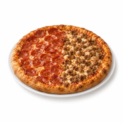 Iron Skillet 16 Inch Half Pepperoni and Half Sausage Pizza