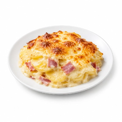 Iron Skillet Au Gratin Potatoes with Ham
