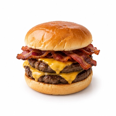 Iron Skillet Double Steak Burger with Cheese and Bacon