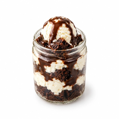 Iron Skillet Fudge Brownie Sundae in a Mason Jar