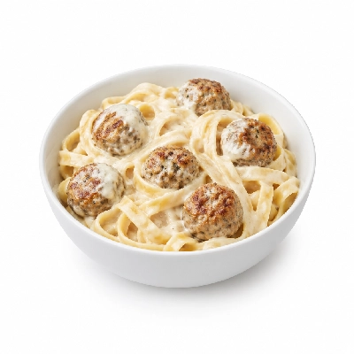 Iron Skillet Pasta Alfredo with Meatballs