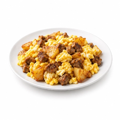 Iron Skillet Scrambled Eggs with Sausage & Potatoes (Country Pride)