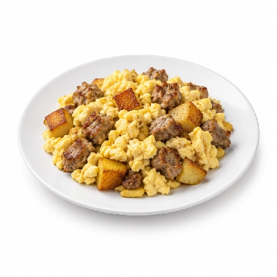 Iron Skillet Scrambled Eggs with Sausage & Potatoes