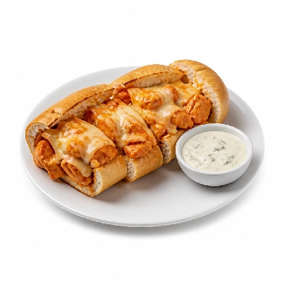 Jersey Mike's Hot Subs #44 Buffalo Chicken Cheese Steak with Blue Cheese Dressing in a Tub