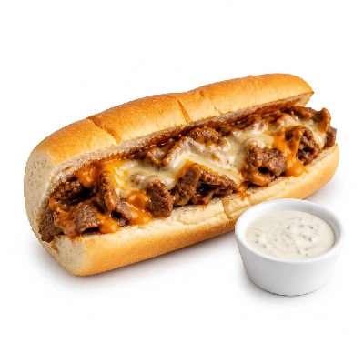 Jersey Mike's Hot Subs Buffalo Steak Cheesesteak with Blue Cheese Dressing in a Tub