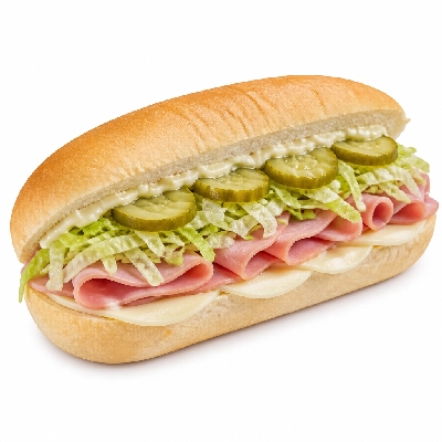 Jersey Mike's White Bread Ham and Provolone Regular Sub with Lettuce Pickles Mayonnaise