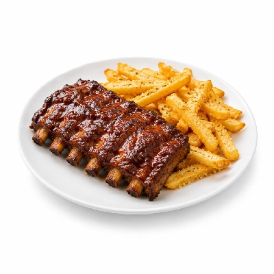 Johnny Carino's Beef Pork Items Italian Baby Back Ribs with Balsamic Barbeque Sauce and Parmesan Fries