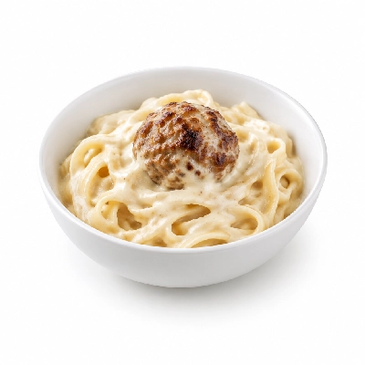Johnny Carino's Kids Menu Items Create Your Own Pasta with Alfredo Sauce and Meatball